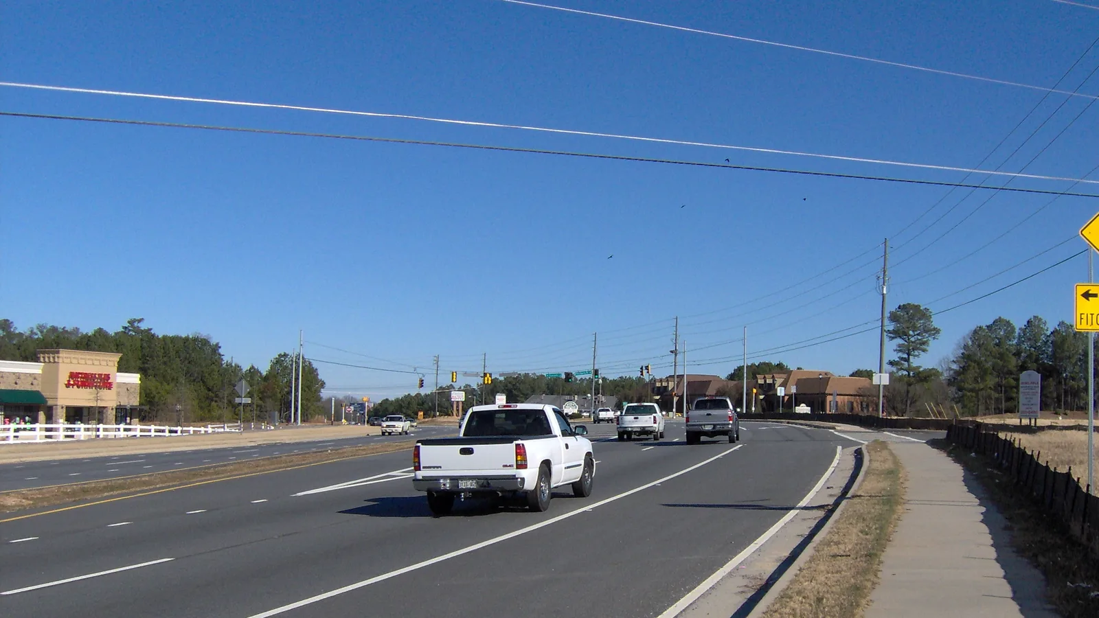Power lines along a commercial road in Woodstock